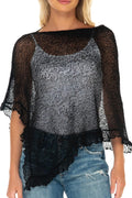 Womens Sheer Knit Ruffle Poncho Shrug - Lightweight Coverup