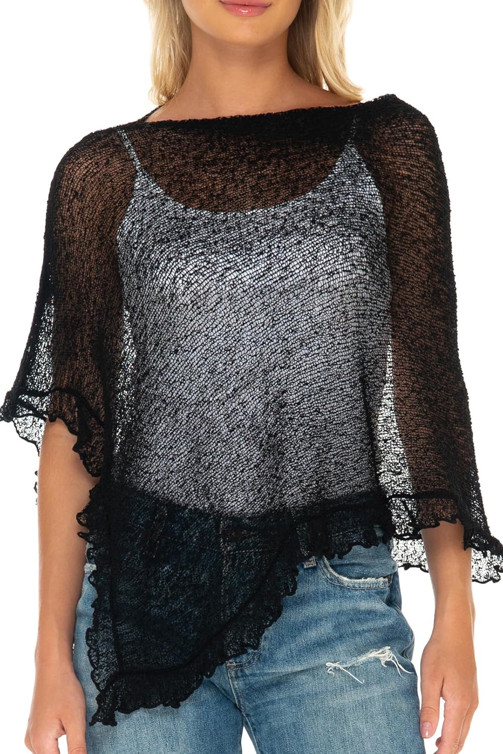 Lightweight Knit Ruffle Pullover Sweater Top for Women