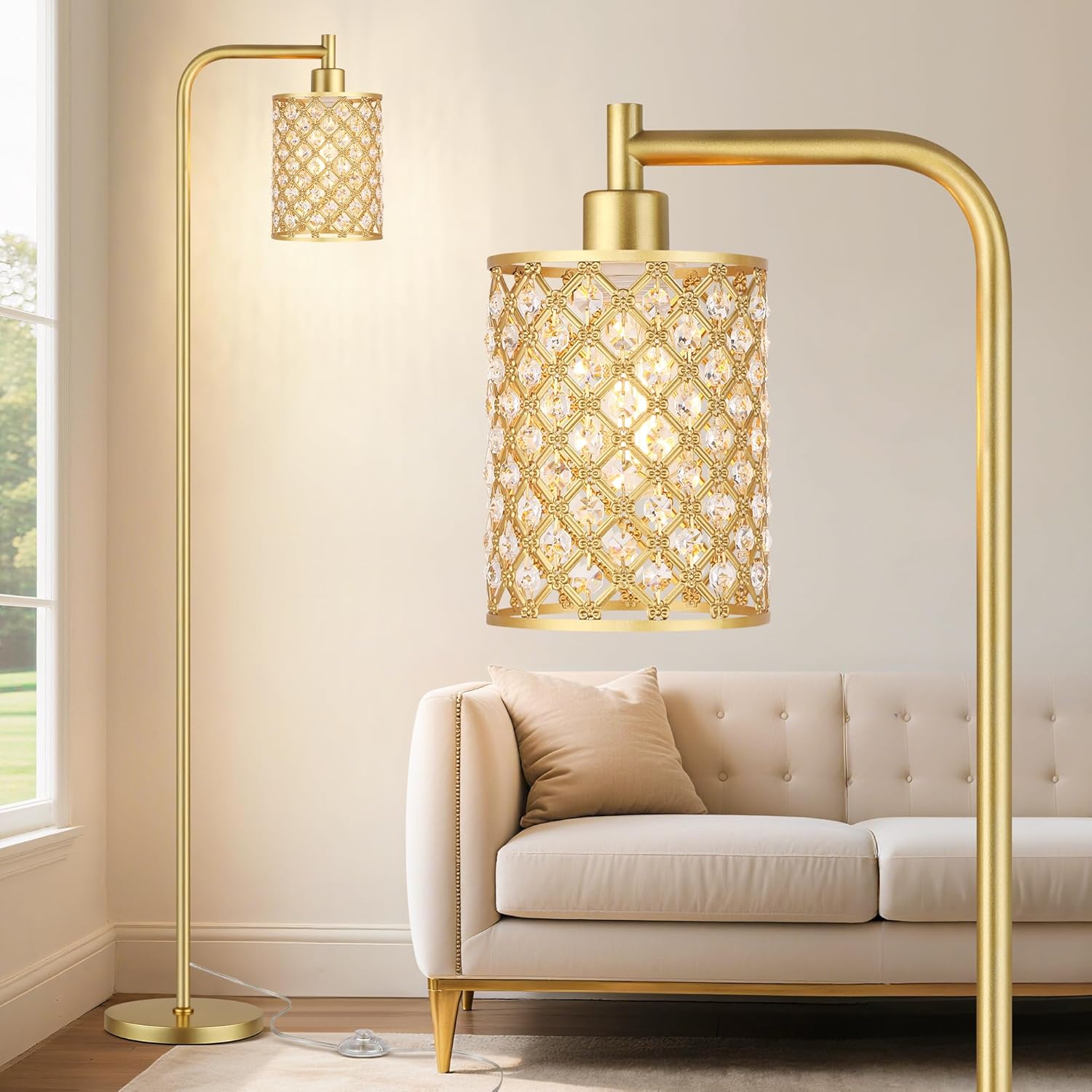 QiMH Industrial Floor Lamp with Crystal Lampshade for Home