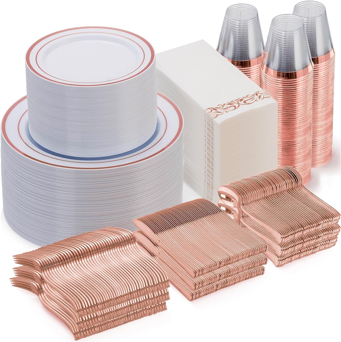 700 Piece Rose Gold Dinnerware Set for 100 Guests - Elegant & Durable