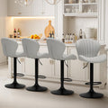 Bar Stools Set of 4 Grey Adjustable Faux Leather Counter Stools