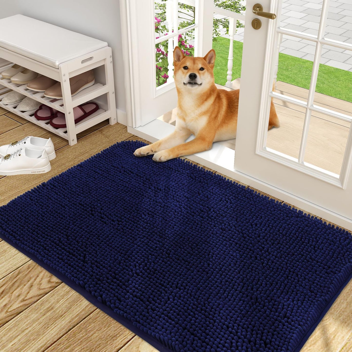 OLANLY Dog Door Mat for Muddy Paws - Absorbent Chenille Mat