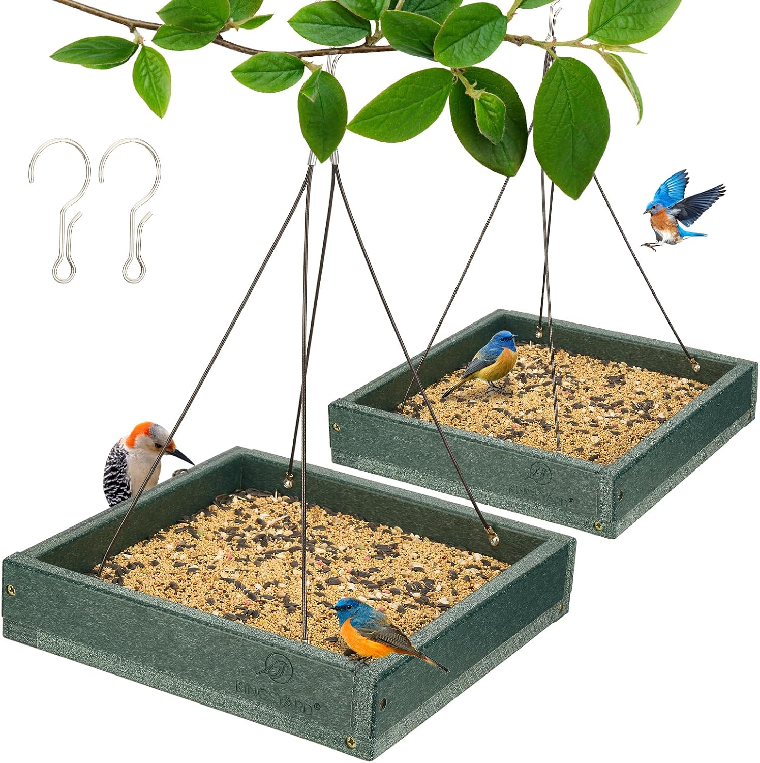 Kingsyard 2 Pack Platform Bird Feeder Tray for Outdoor Use