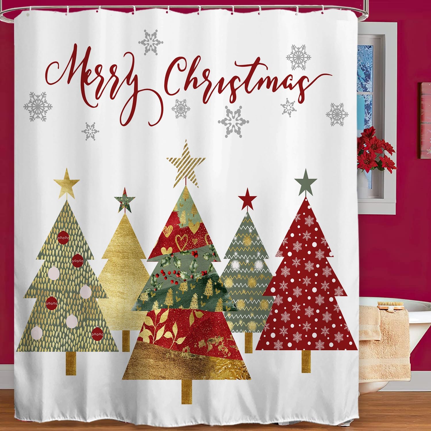 Winter Wonderland Gold Boho Shower Curtain
