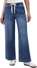 Wide Leg Jeans Woman High Waisted Pull On Elastic Waist - Comfortable