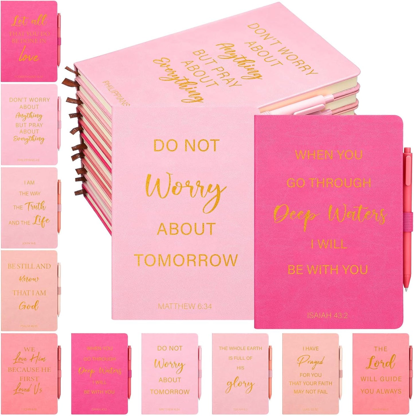 20 Pcs Christian Gifts Bulk with Pink Leather Journals and Pens