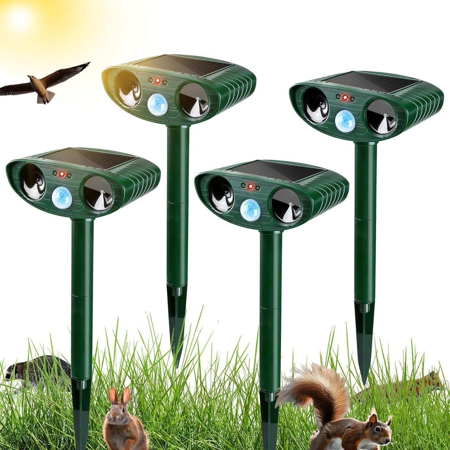 4 Pack Solar Ultrasonic Animal Repellent for Outdoor Use