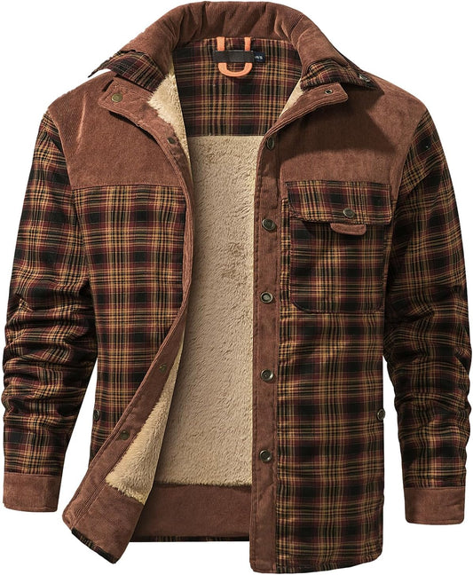PEHMEA Men's Flannel Shirt Jacket - Warm Fleece Coat for Fall