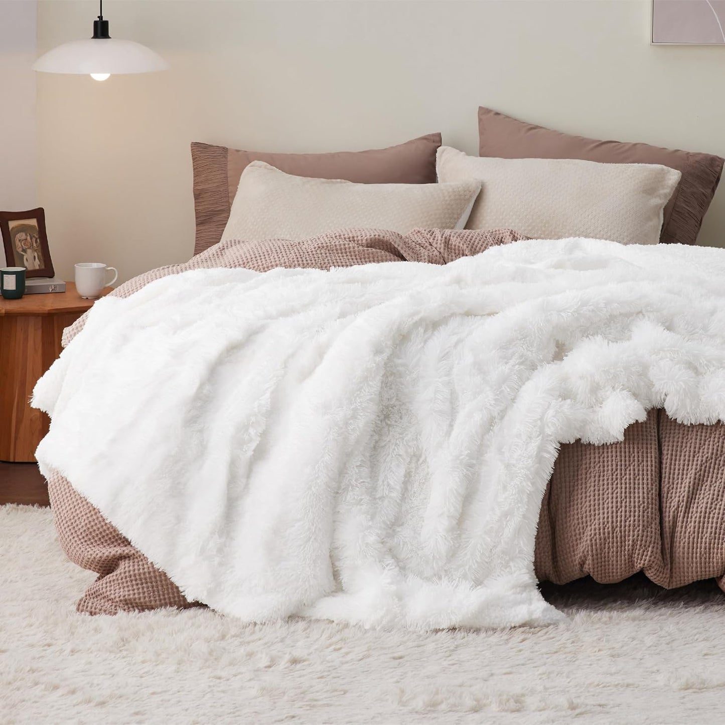 Bedsure GentleSoft Fluffy White Queen Size Blanket for Cozy Warmth