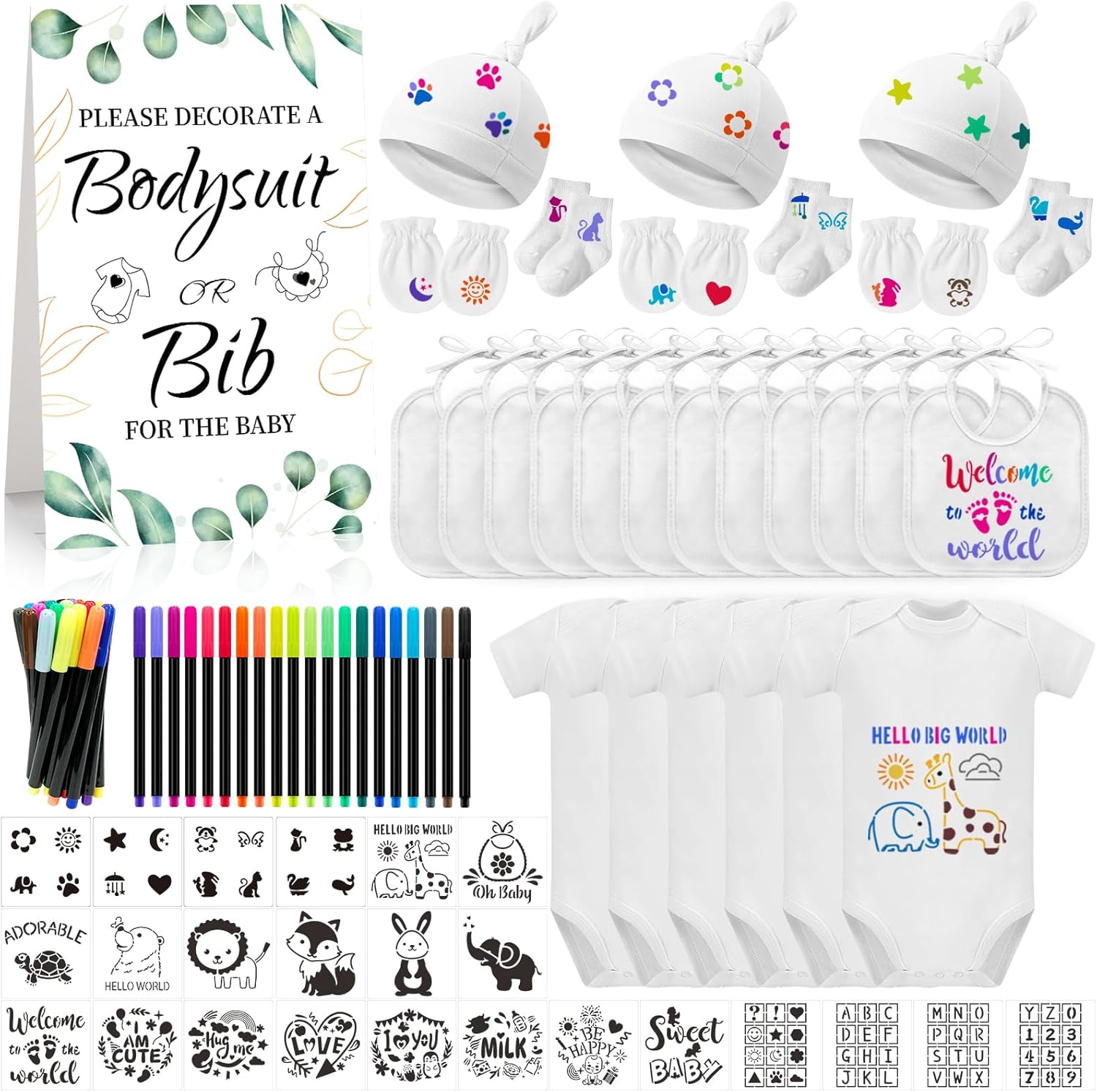 78PCS Baby Bib Bodysuit Set for Creative Baby Shower Fun