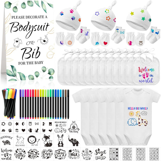 78PCS Baby Bib Bodysuit Set for Creative Baby Shower Fun