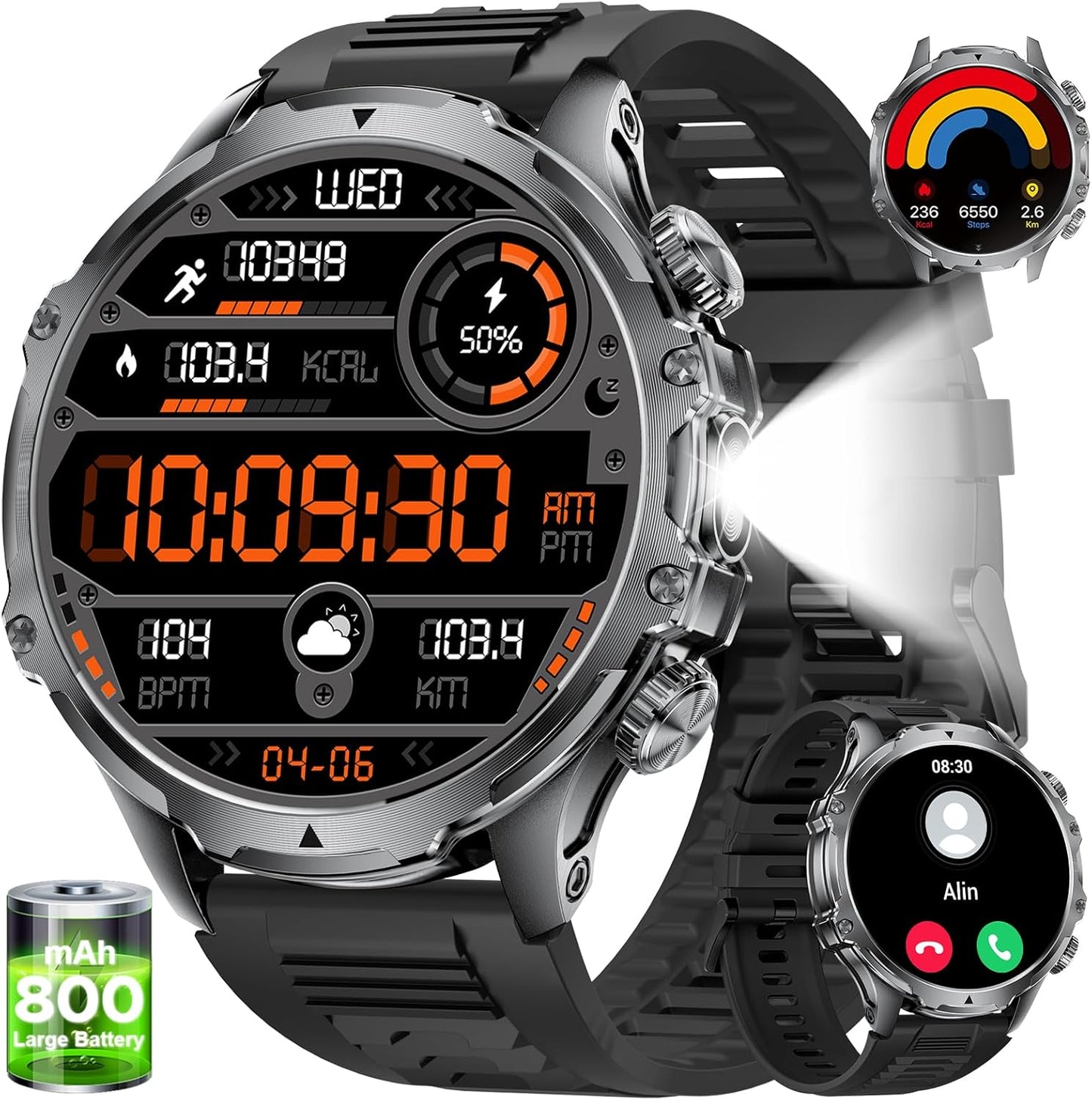 Military Smart Watch for Men with 1.85-Inch HD Display