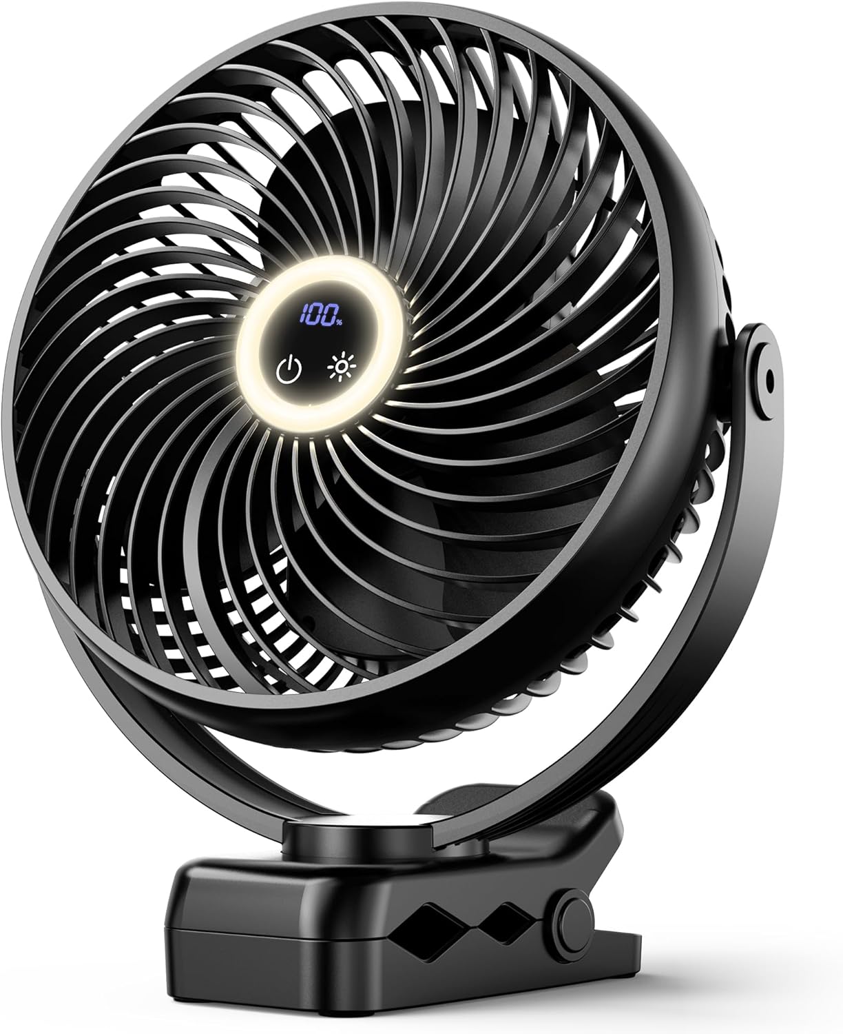 Koonie 10000mAh Clip On Fan: LED Lantern, Quiet & Portable