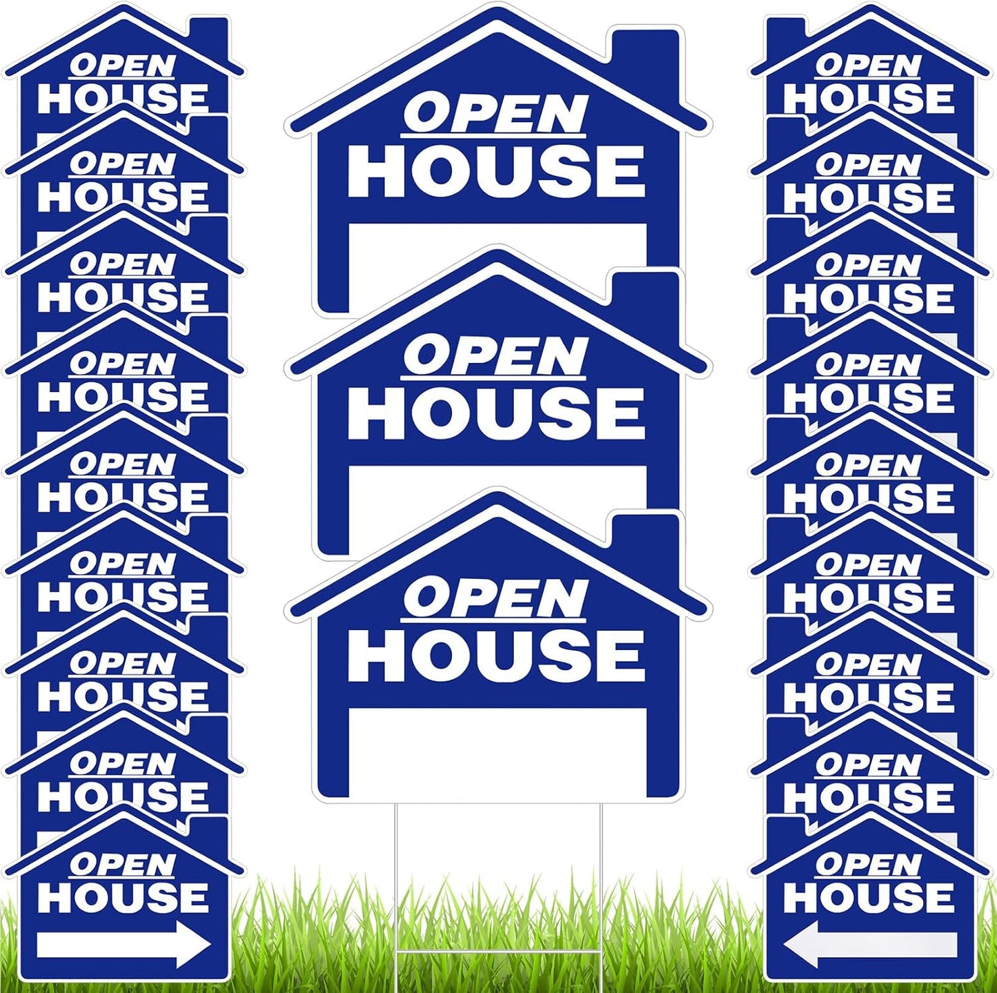 Open House Signs for Real Estate - 21 Pack with H Stakes