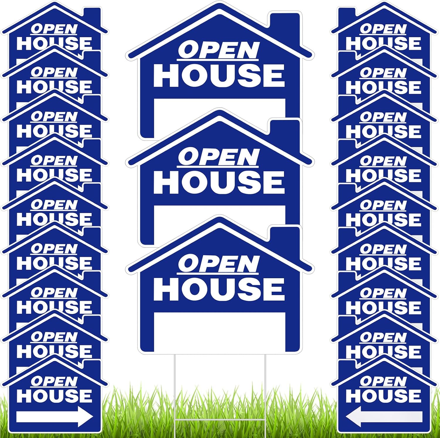 Open House Signs for Real Estate - 21 Pack with H Stakes
