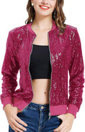 Sequin Jacket with Pockets Womens Casual Bomber - Shine at Night