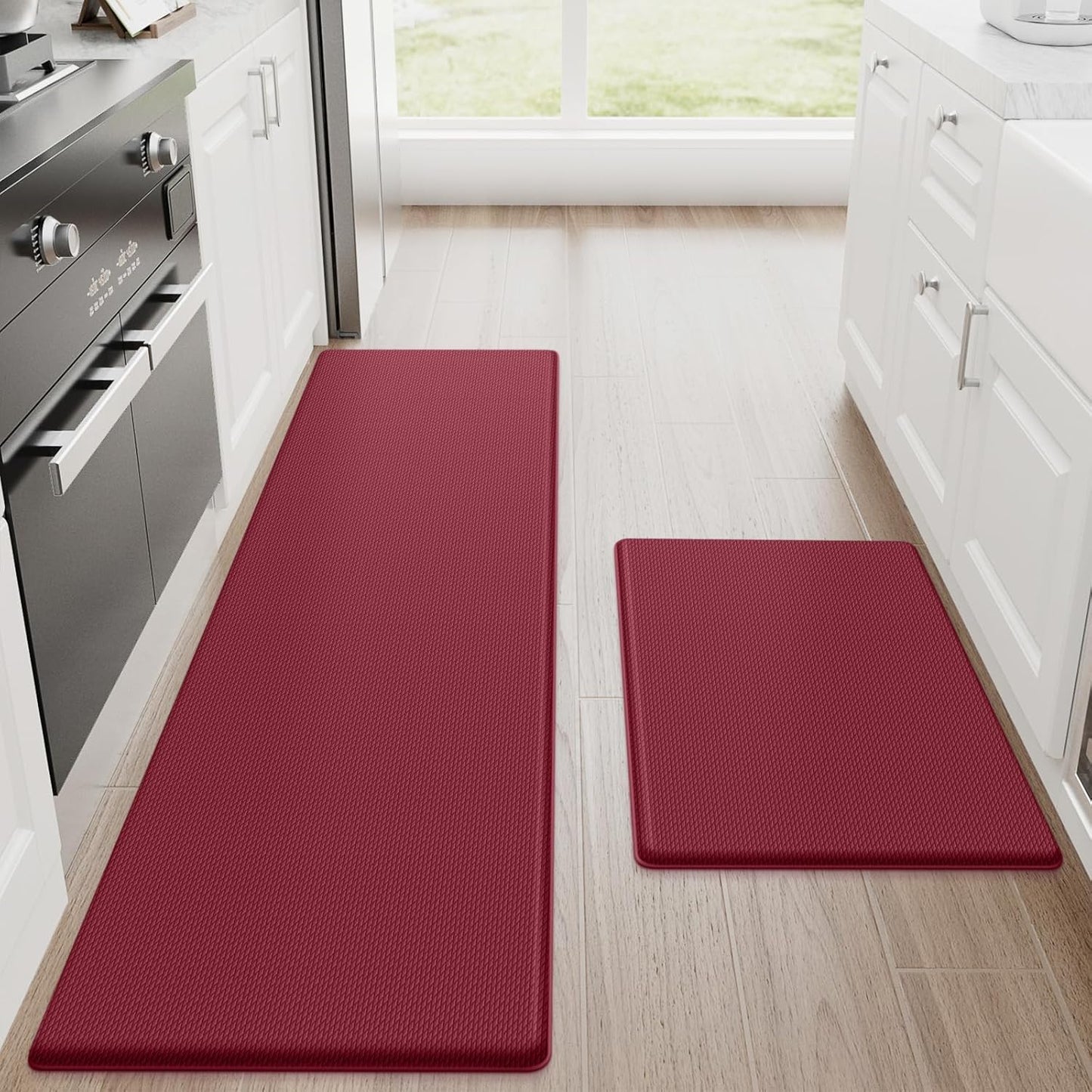 StepRite Kitchen Mats - Cushioned Anti Fatigue Rug Set, Red