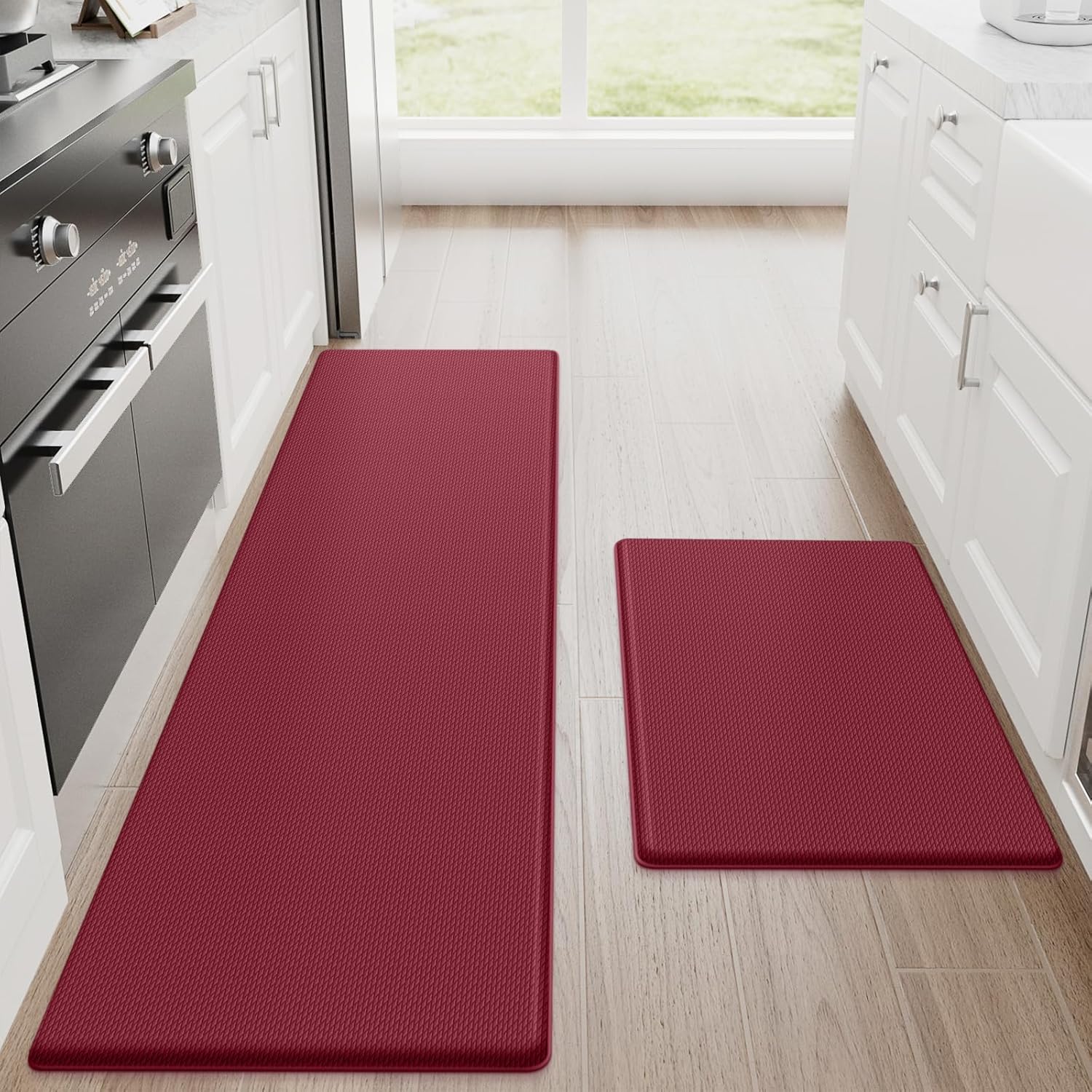 StepRite Kitchen Mats - Cushioned Anti Fatigue Rug Set, Red