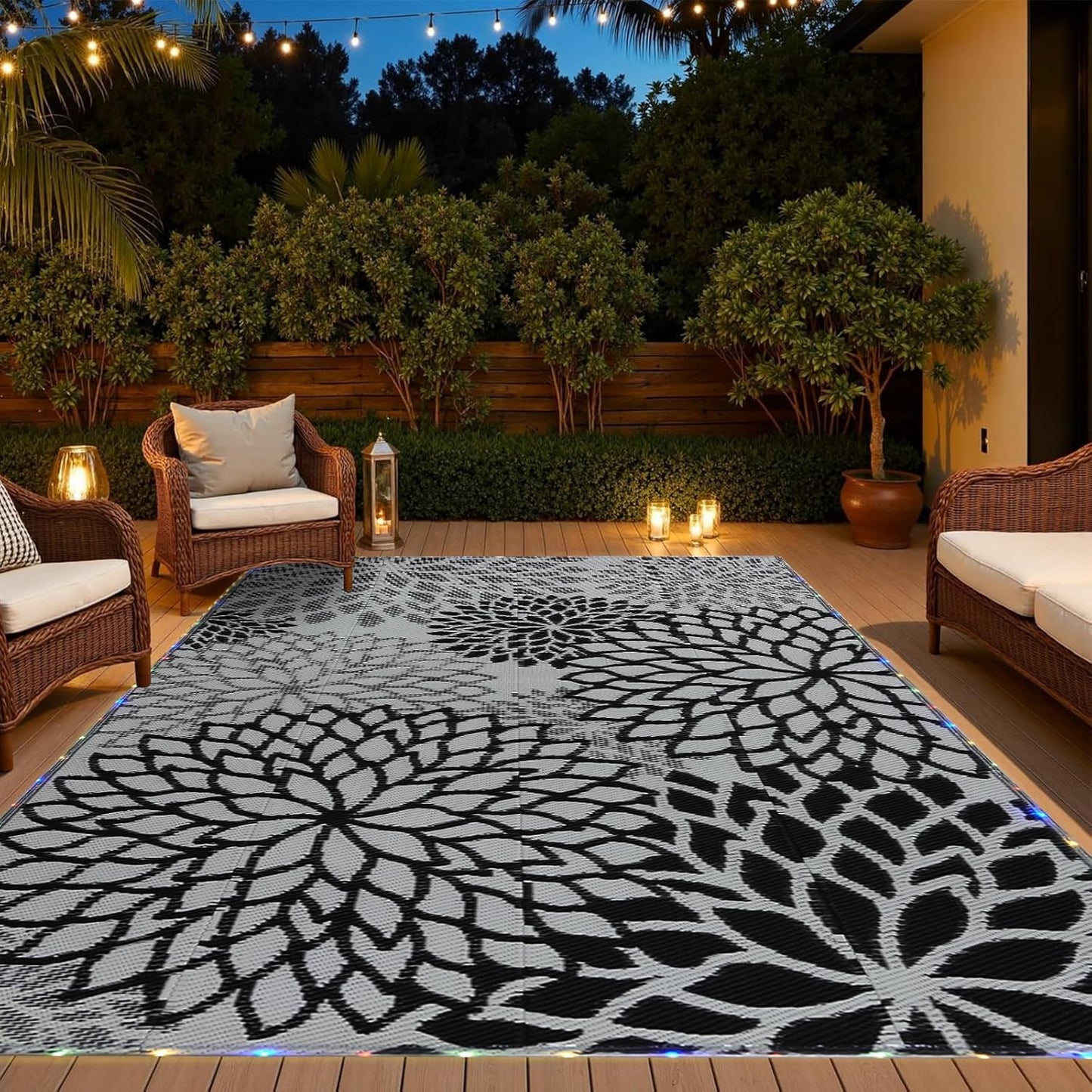 Outdoor Rug 8x10 ft with LED Light for Patios and Camping