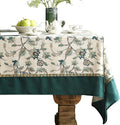 Green Linen Extra Long Rectangle Tablecloth 63x110 - Vintage Floral