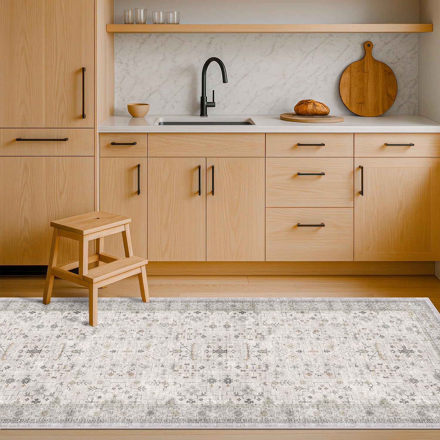Light Gray Washable Hallway Runners for Kitchen & Entryway