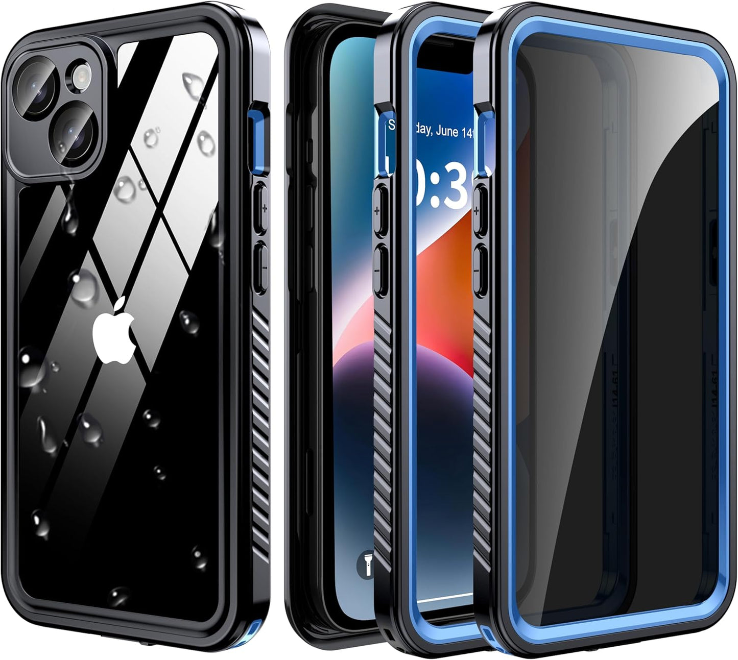 iPhone 14 Case Waterproof with Built-in Privacy Screen Protector