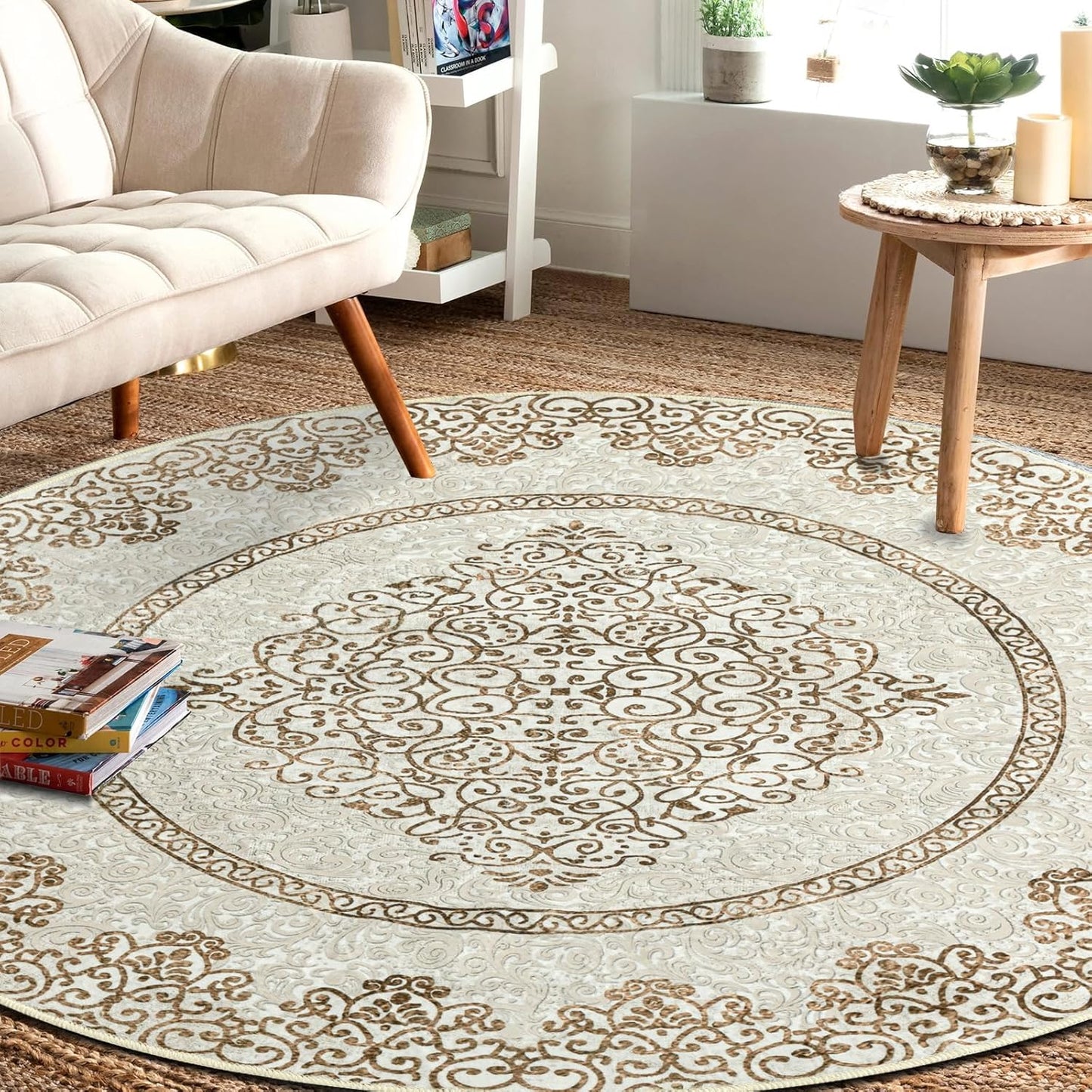 Easy-Going Round Rug 6ft Area Rug for Living Room and Bedroom