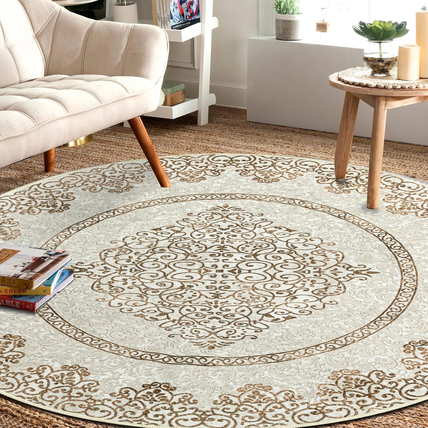 Easy-Going Round Rug 6ft Area Rug for Living Room and Bedroom