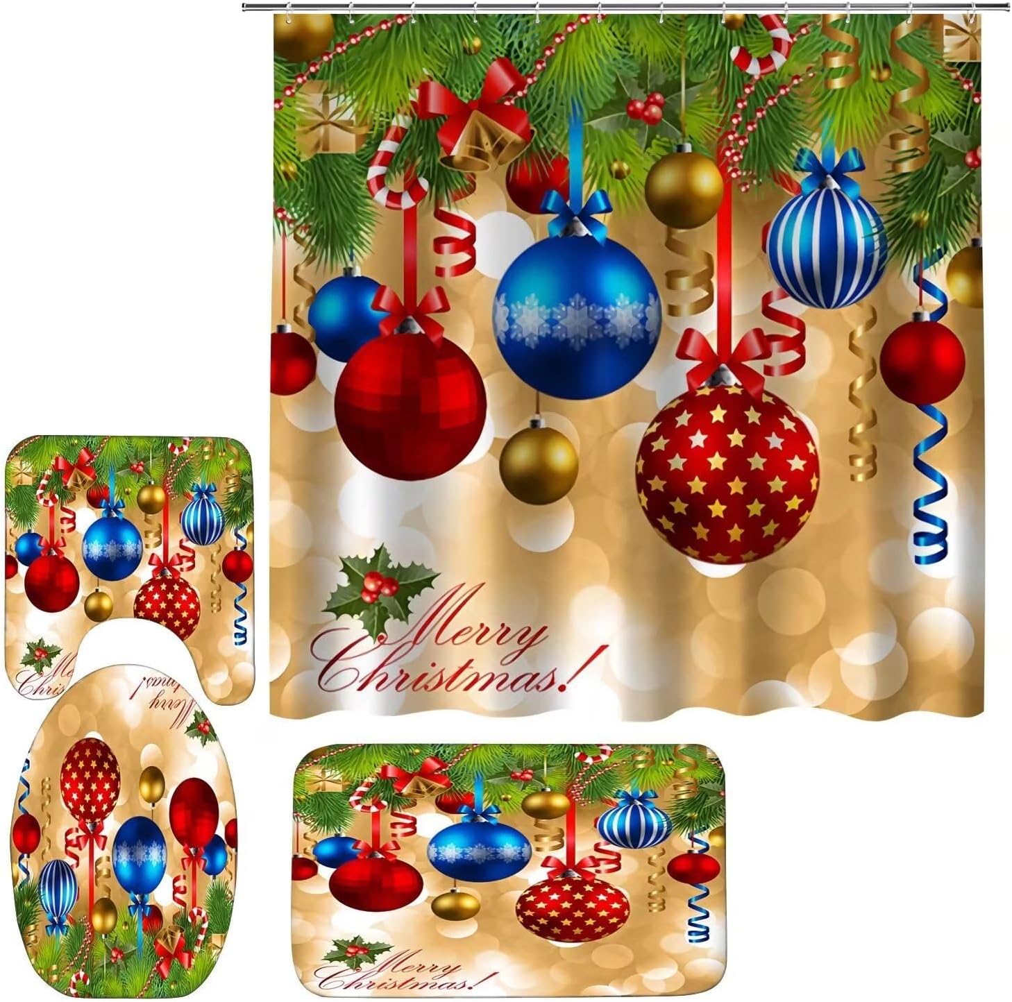 Christmas Balloon Bathroom Set with Non-Slip Mats
