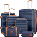 Coolife Luggage Set 6 Piece Navy - Durable Travel Set with TSA Lock