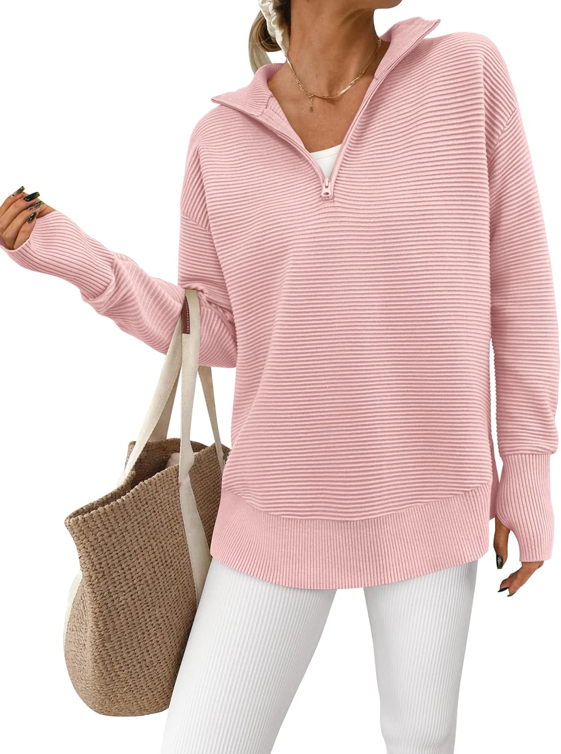 PRETTYGARDEN Womens Long Sleeve Quarter Zip Pullover Sweater