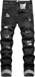 DANT BULUN Men's Ripped Slim Fit Straight Leg Denim Jeans