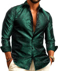 Mens Silk Paisley Long Sleeve Button Down Dress Shirt - Western Style