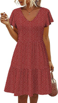 Women's Casual Summer Dress with Pockets V Neck Ruffle (Style 9XCF)