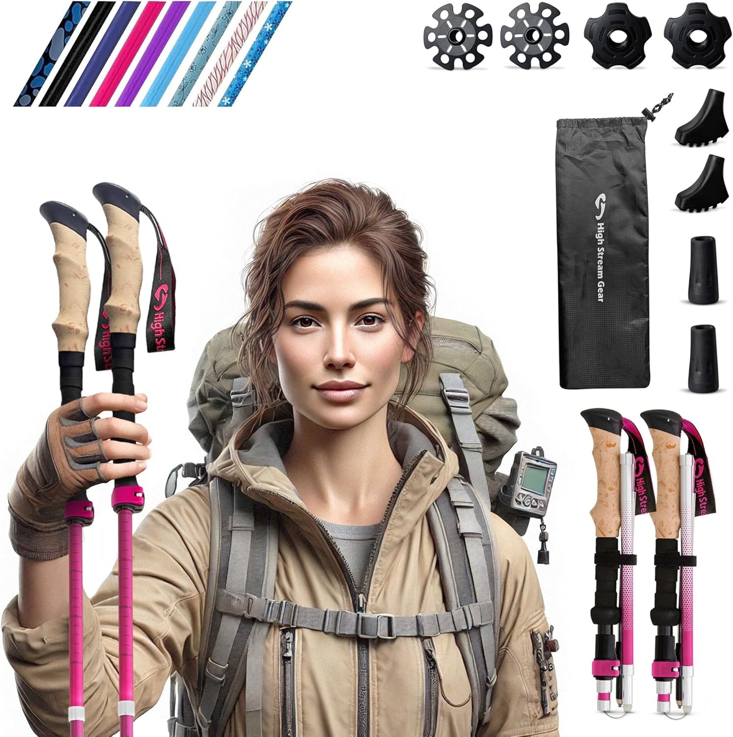 High Stream Gear Foldable Trekking Poles - Ultimate Mobility for Hiking, Exercising!