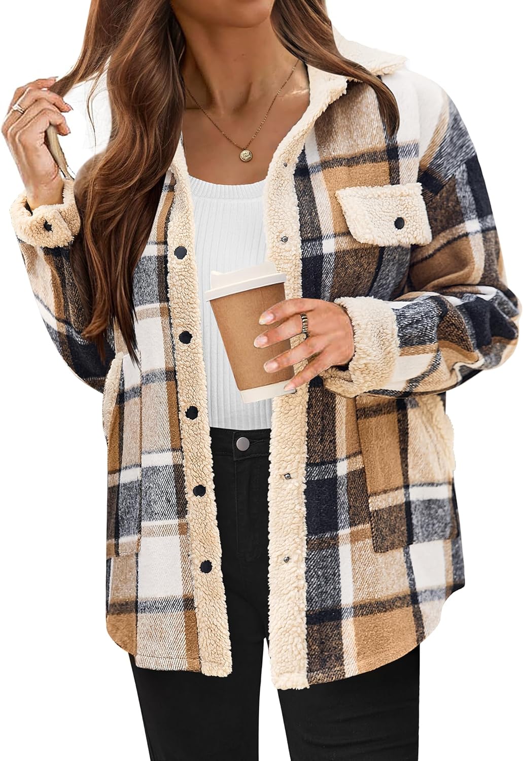 HOTOUCH Flannel Fleece Jackets for Women - Cozy Sherpa Shackets