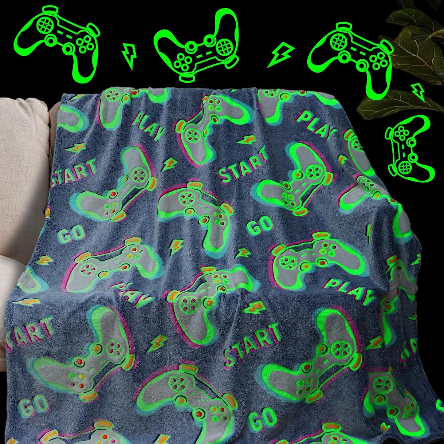 Glow in The Dark Blanket for Gamers - Plush Luminous Throw