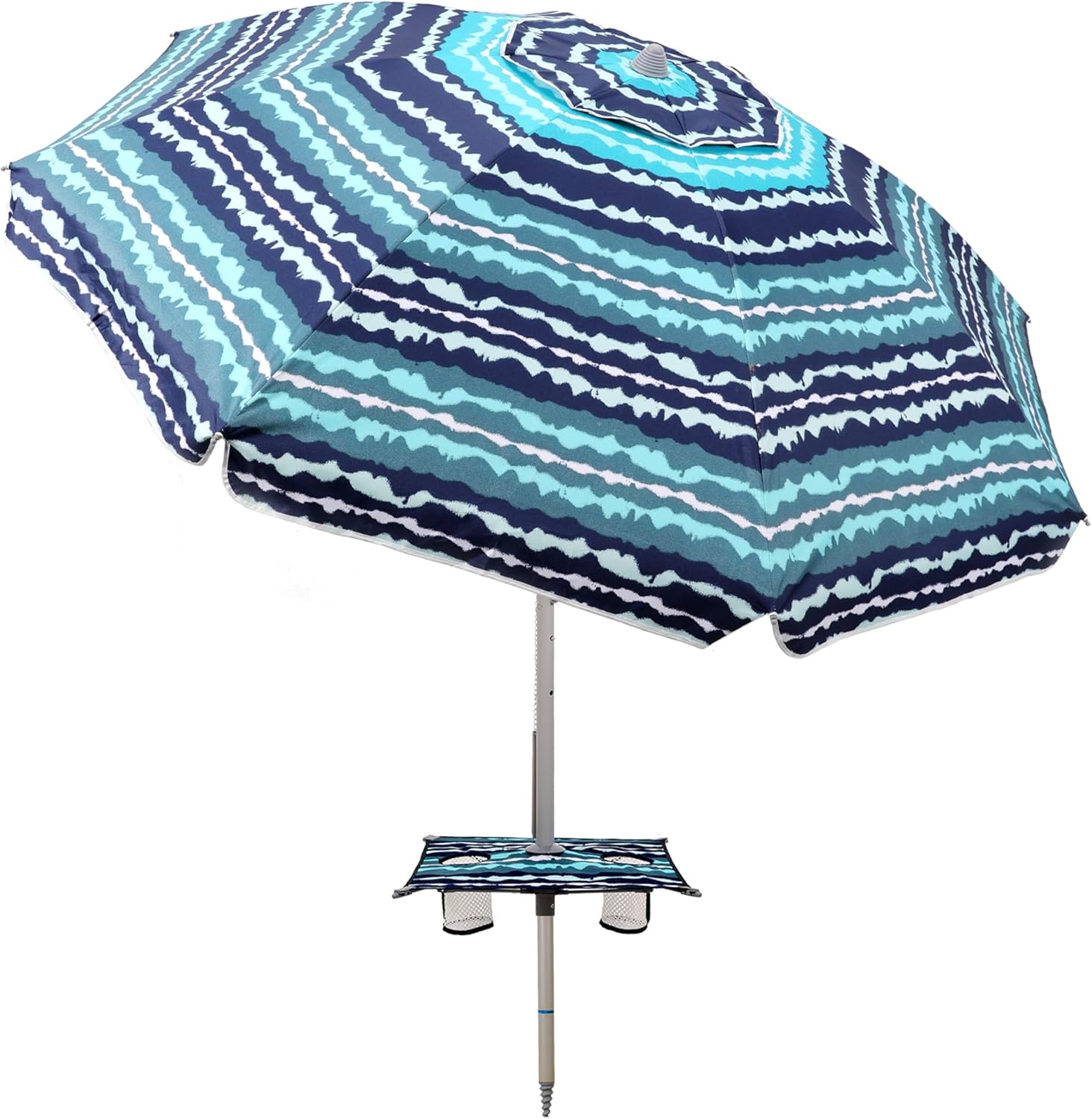 7ft Beach Umbrella with Built-in Table Tray for Ultimate Shade