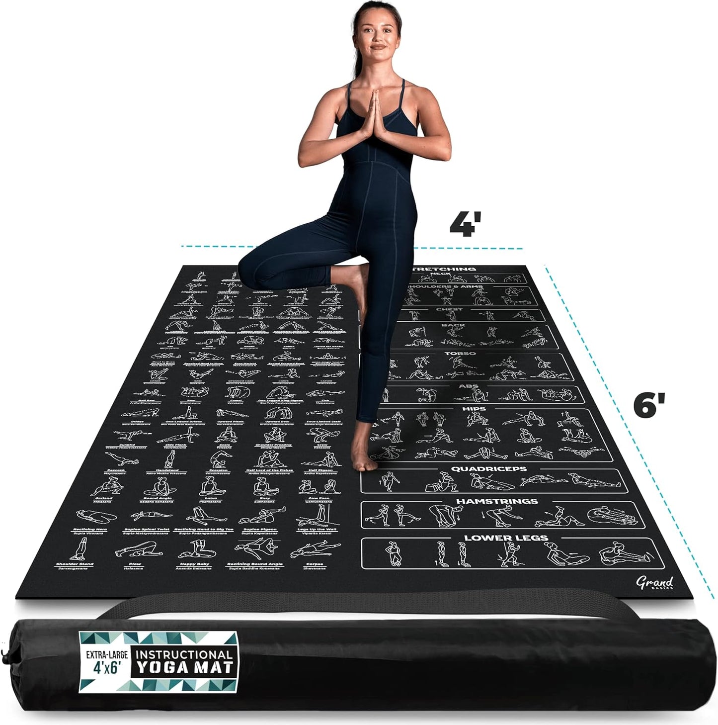 Premium Yoga Mat: Featuring 150 Poses & Stretches! 3X Bigger & 2X Wider for Ultimate Comfort