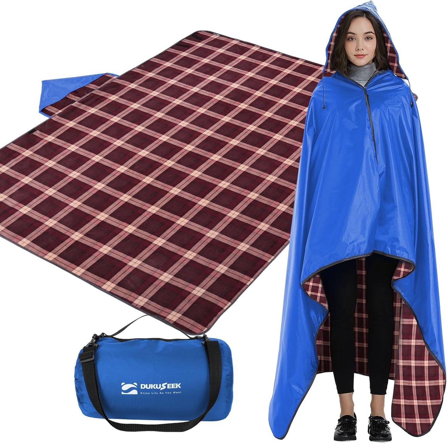 DUKUSEEK Waterproof Stadium Blanket with Hood for All Seasons