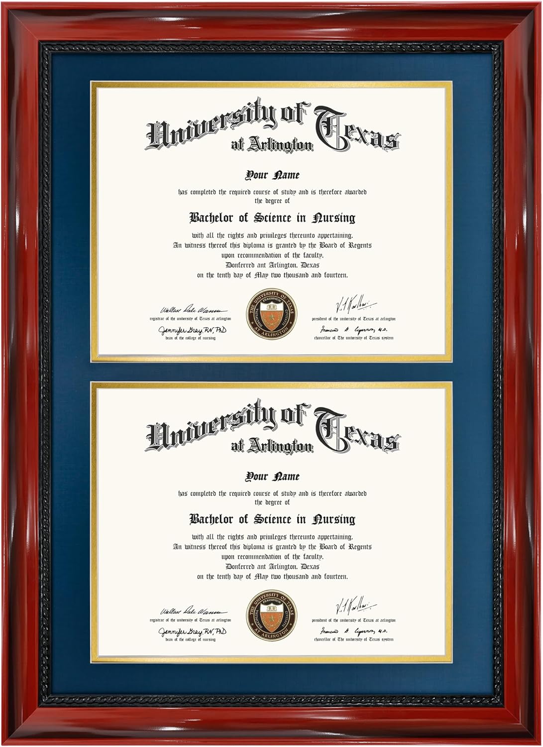 Double Diploma Certificate Frame with Cherry Lacquer Finish