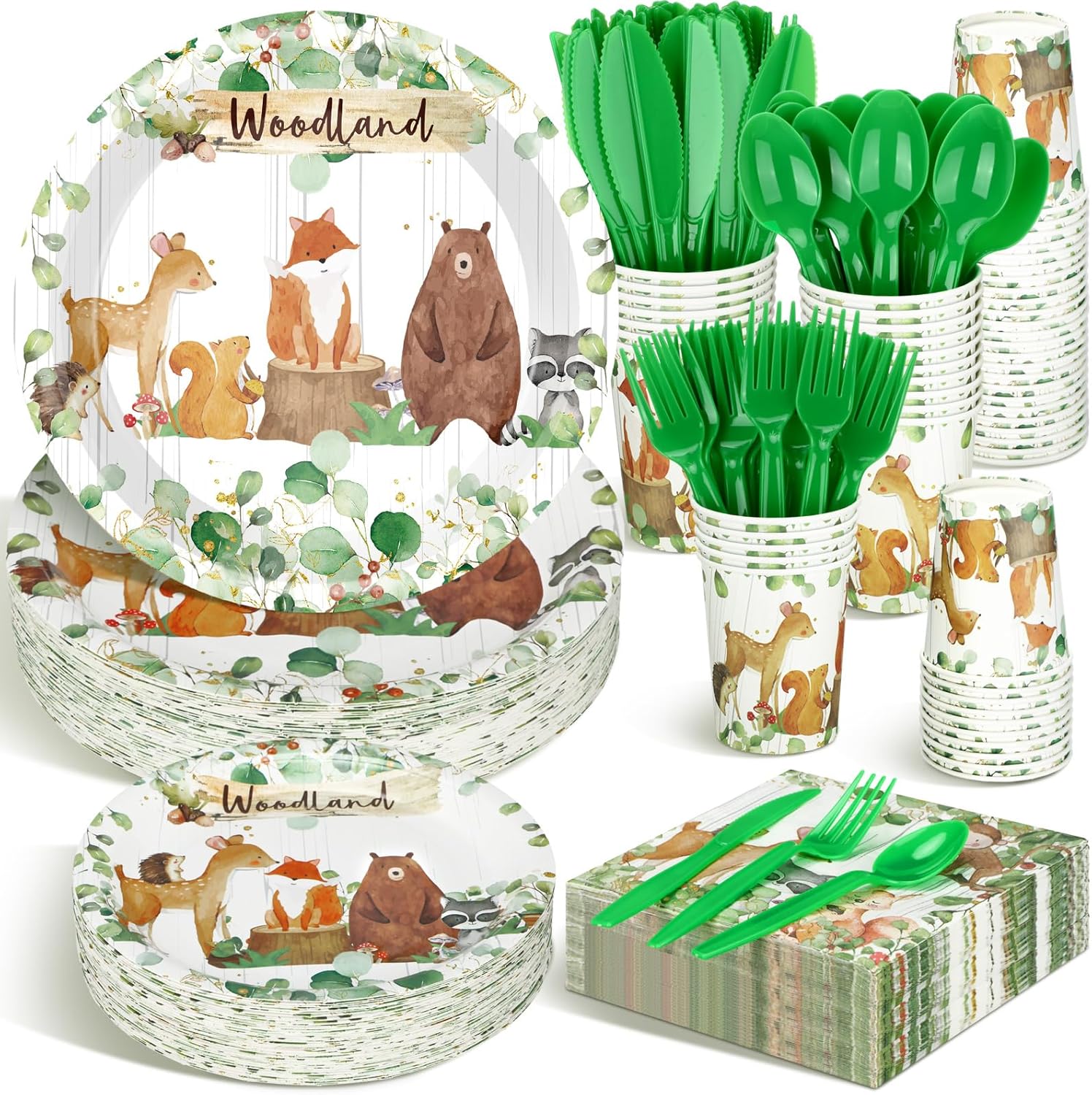 350 Pcs Baby Shower Plates Set for Woodland Themed Parties