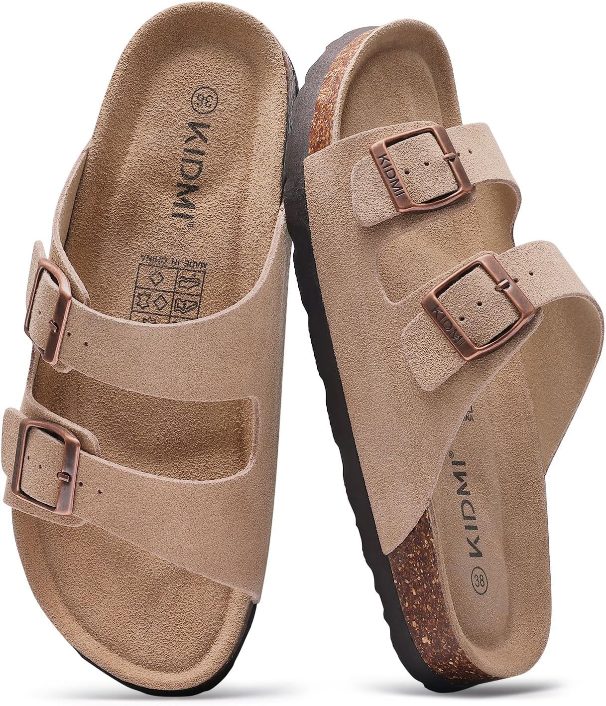 KIDMI Women's Genuine Suede Sandals with Cork Footbed Comfort