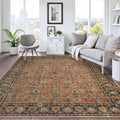 Washable Area Rug 8x10 Brown Boho Retro Floral - Easy Care