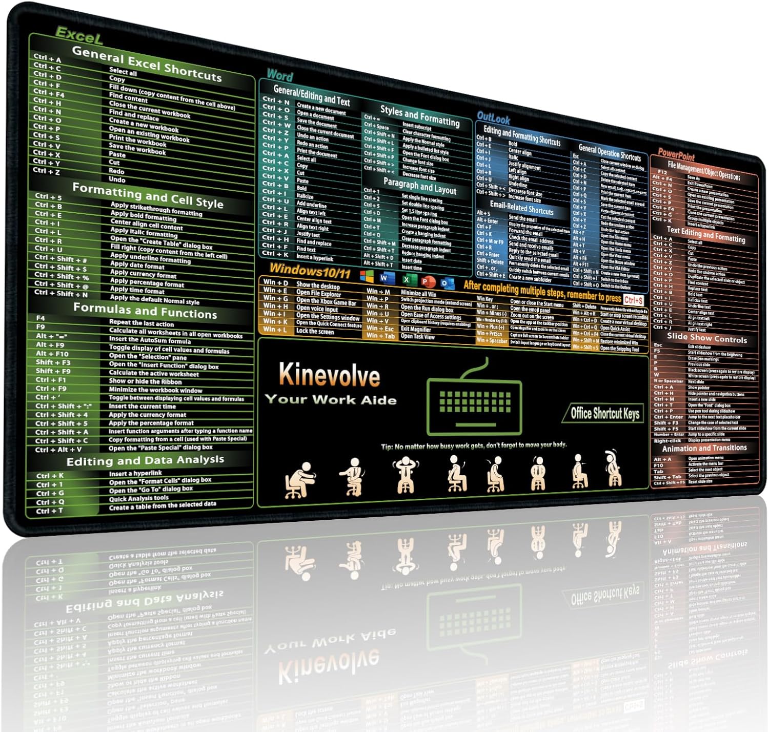 Boost Productivity with XL Gaming Mousepad - Kinevolve Shortcut Keys Mat