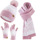 Womens Knit Winter Beanie Hat Scarf Gloves Set - Fleece Lined Warmth