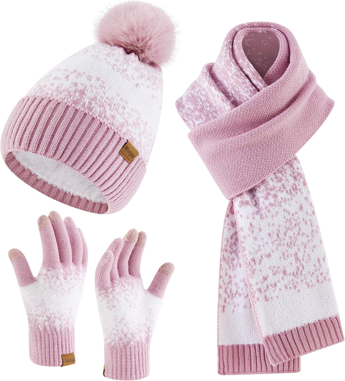 Womens Winter Beanie Hat Gloves Scarf Set for Cold Weather