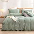 Solid Green Washed Cotton Duvet Cover Set Full - Oversized Comfort