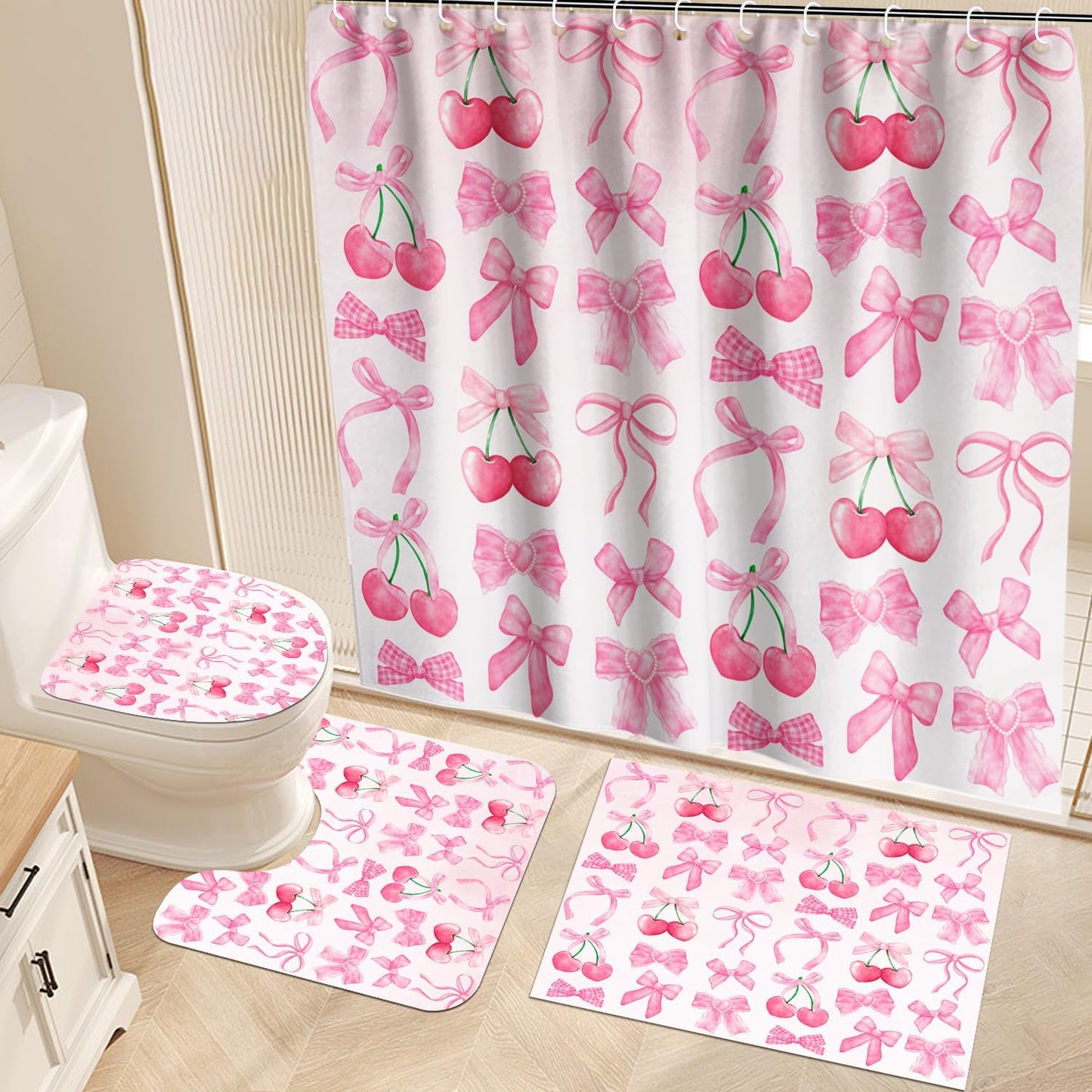 Cherry Bow Bathroom Set - Coquette Chic