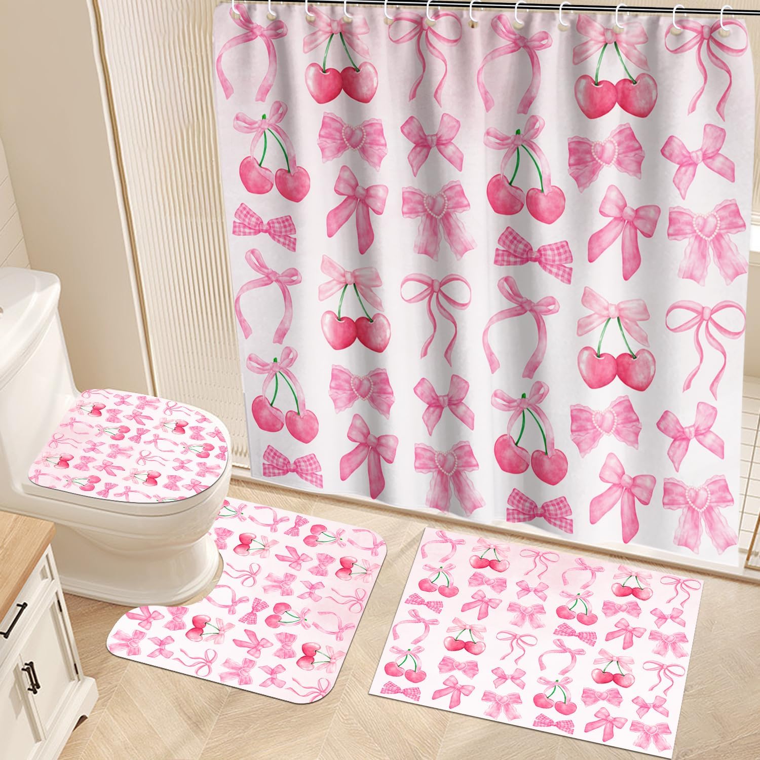 Cherry Bow Bathroom Set - Coquette Chic